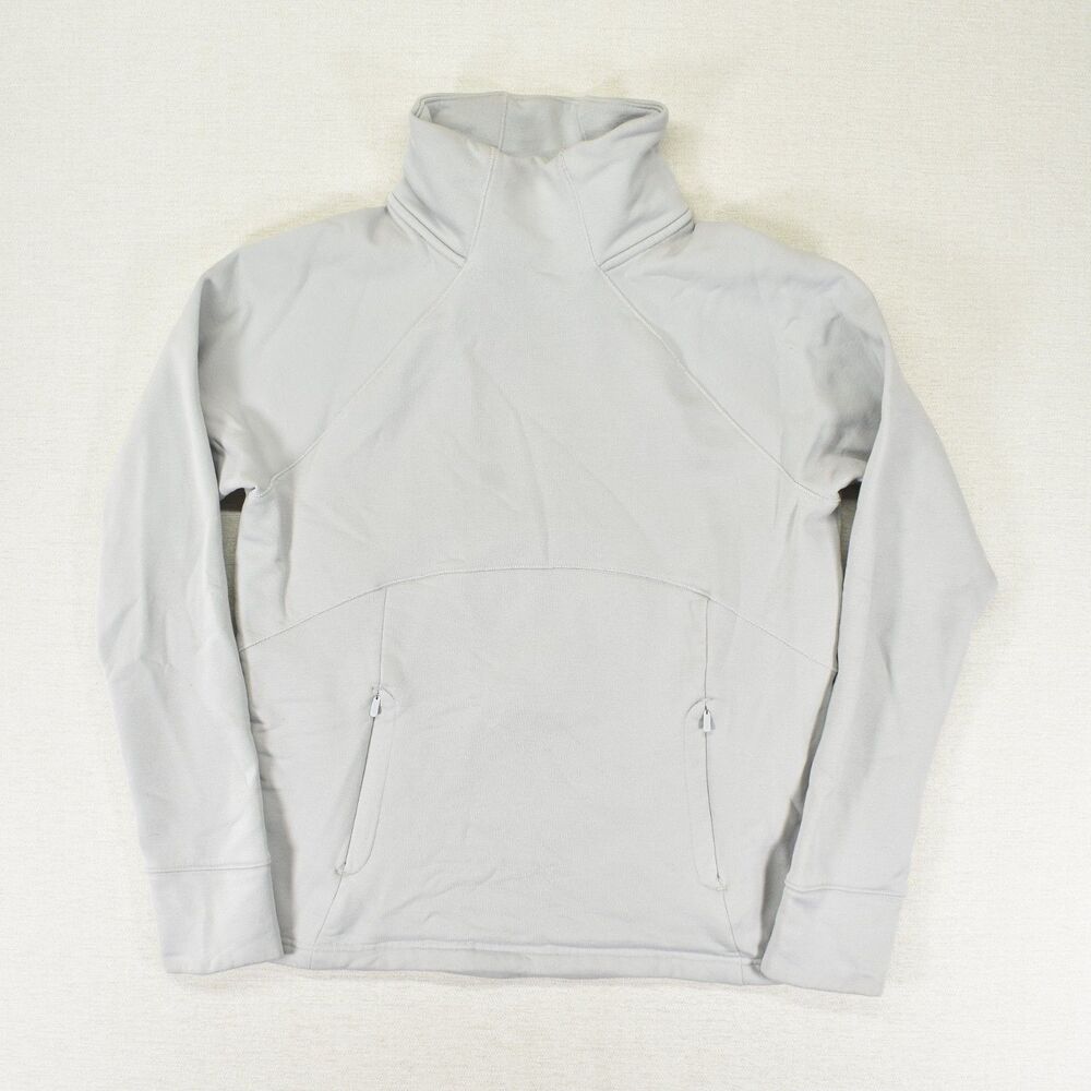 Athleta Womens Medium Light Gray Fleece Funnel Neck Sweatshirt Pullover Pockets